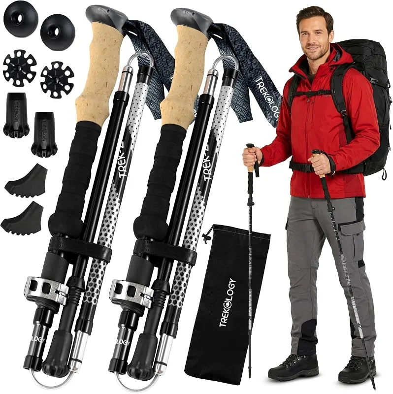 TREKOLOGY Trek-Z Bâtons de Randonnée Pliants Aluminium Poignée EVA Paire — Equipement ski
