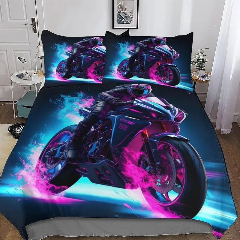 Moto Imprimé Housse De Couette Et Taie d'oreiller Et Housse Couette 3 Pièces Parure De Lit Microfibre avec Fermeture Éclair Double 200x200cm — Equipement ski