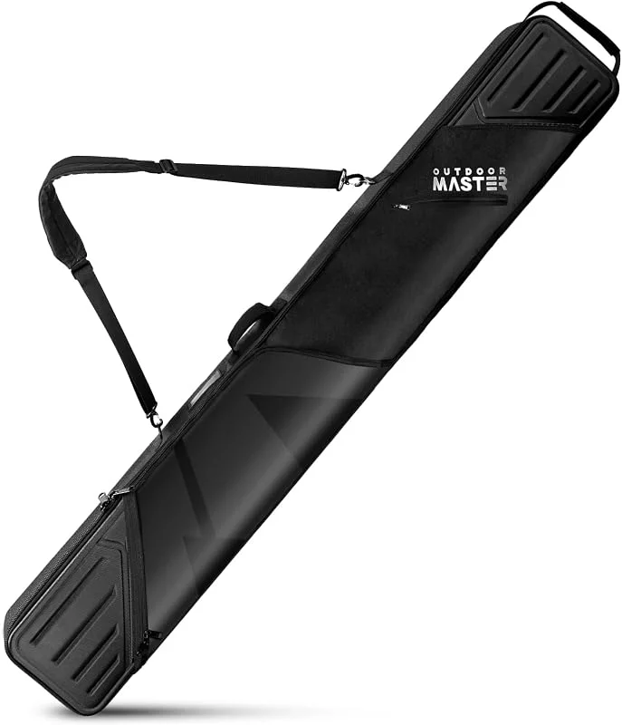 OutdoorMaster Sac de Ski rembourré, Coque Rigide en ABS avec Poches et Bretelles Amovibles – jusqu'à 185 cm pour Planches de Ski, Noir, Sac de Ski à Coque Rigide — Equipement ski