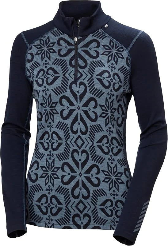 Helly Hansen Women's W LIFA Merino Midw GRA 1, 2 Zip, Navy, M — Vetements ski