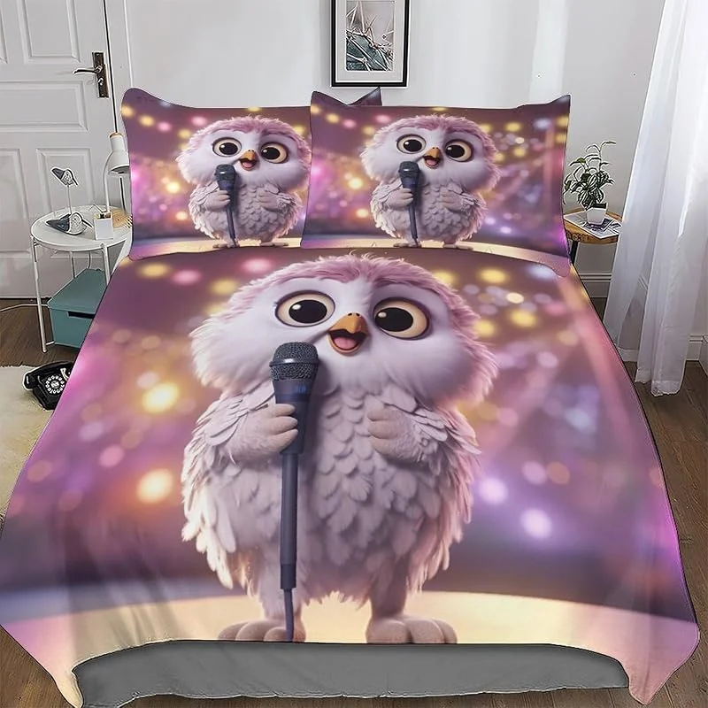 Cute Hibou Housse De Couette pour Enfants Adultes Housse Couette Parure De Lit en Douce Microfibre 3 Pièces avec Taie d'oreiller Double 200x200cm — Equipement ski