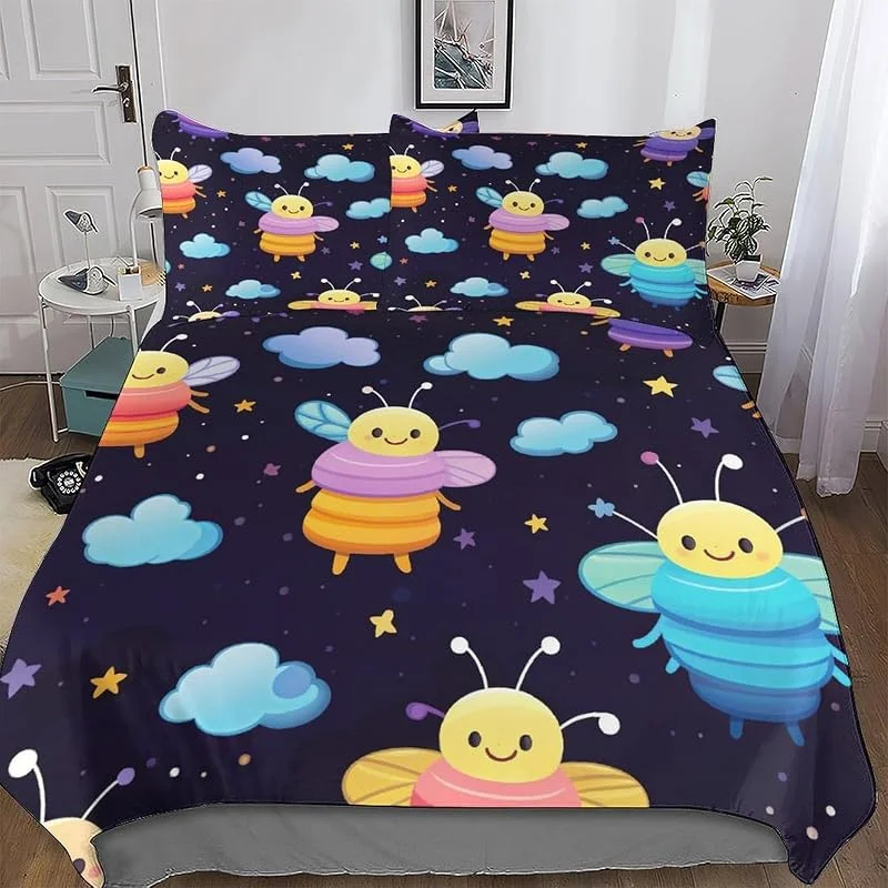Animal Abeille Housse De Couettes pour Enfants Adultes Parure De Lit 3 Pièces, Modèle Microfibre De Ensemble De Literie avec Taies D'oreillers Et Fermeture Éclair Double (200x200cm) — Equipement ski