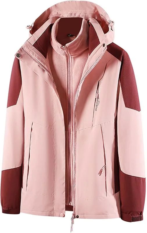 Veste de ski 3 en 1 pour femme avec veste polaire imperméable coupe-vent chaude veste d'hiver double veste fonctionnelle avec capuche amovible Veste d'extérieur unisexe tendance — Vetements ski