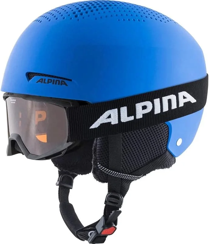 ALPINA Unisexe - Enfants, ZUPO Set (+Piney) Casque de Ski, Blue Matt, 51-55 cm — Equipement ski