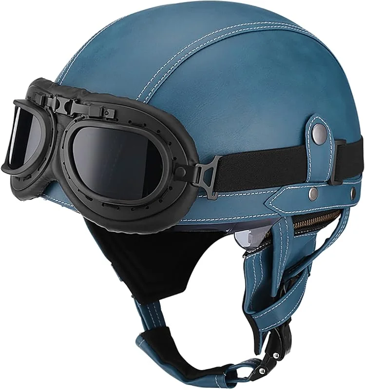 EBAYIN Casque Bol Vieux Casque Demi-Coque Casque Ouvert Casque Jet Casque cyclomoteur Dot ECE approuvé Cruiser Chopper Scooter avec Lunettes de Protection, H-XL=（61~62cm） — Equipement ski
