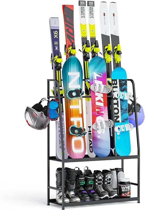 Support de ski pour le garage, étagère de rangement pour skis, snowboard, chaussures de ski, bâtons de ski, lunettes de ski et casques, organiseur de ski pour le garage ou la cave — Equipement ski