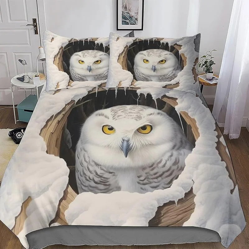 Animal Hibou Housse De Couette, Parure De Lit pour Enfant Adultes 3 Pièces avec Taie-Douce Microfibre Housse Couette Double (200x200cm) — Equipement ski
