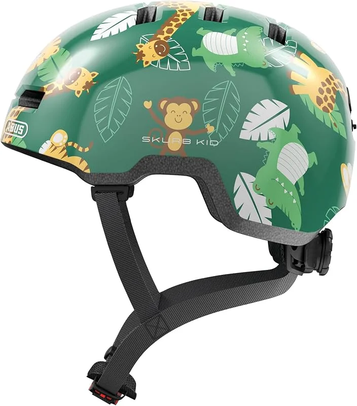ABUS Casque pour enfants Skurb Kid - casque de vélo robuste au look skater avec place pour une tresse et designs variés - pour filles et garçons - vert avec motif jeune, taille S — Equipement ski