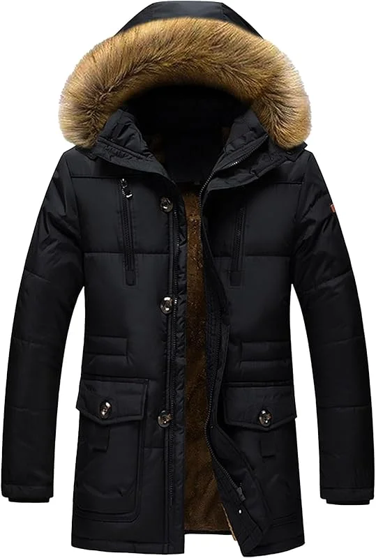 ZDJSWJ Hommes col fourrure capuche duvet épais parka chaud doudoune grande haute imperméable long manteau — Vetements ski