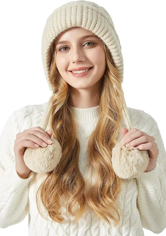 SEAUR Bonnet d'hiver souple pour femme avec doublure en polaire - Cagoule chaude - Avec cordon de serrage — Vetements ski