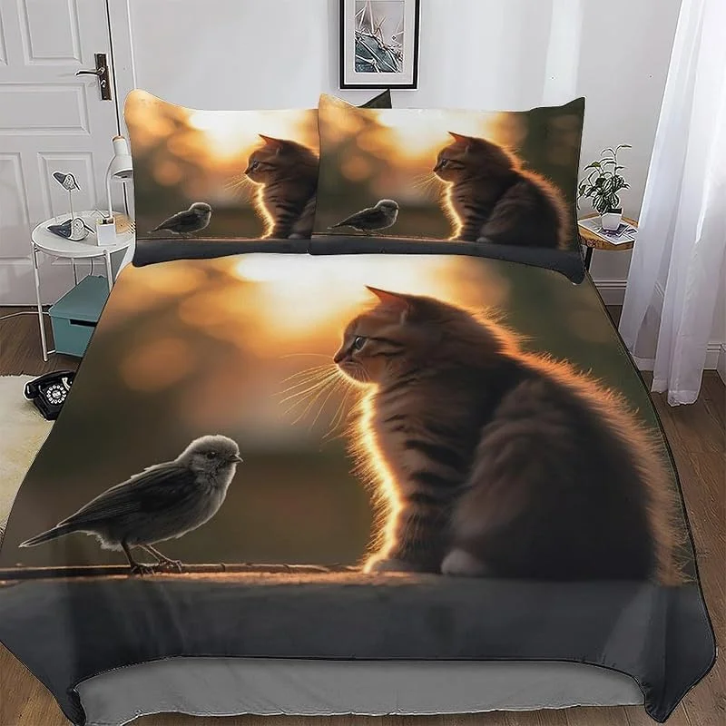 Animal Chat 3D Parures De Lit avec Taies d'oreiller, Housse De Couette Polyester Ensemble Linge De Lit Microfibre Hypoallergique Douce pour Hommes Et Femmes Double (200x200cm) — Equipement ski