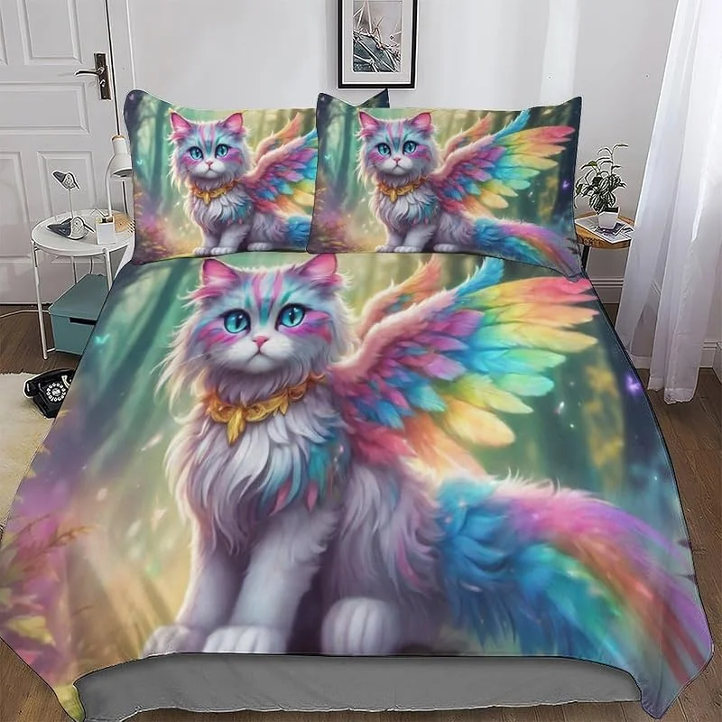 Chat Parure De Lit 3 Pièces Impression 3D Housse De Couette en Microfibre Hypoallergique avec Taies D'oreillerFermeture Éclair pour Enfants Adultes Double (200x200cm) — Equipement ski