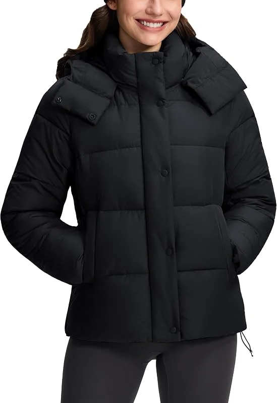 Pioneer Camp Veste d'hiver pour femme, veste matelassée chaude, coupe-vent et imperméable avec capuche amovible et taille réglable, légère et chaude pour le ski, la randonnée, le camping — Vetements ski