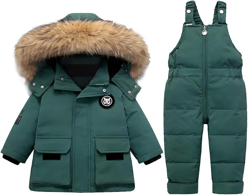 Combinaison de Neige Fille Garçon Doudoune à Capuche + Pantalons de Ski Enfant 2PCS Ensemble de Doudoune pour Bébé d'hive Enfant Doudoune Manches Longues — Vetements ski