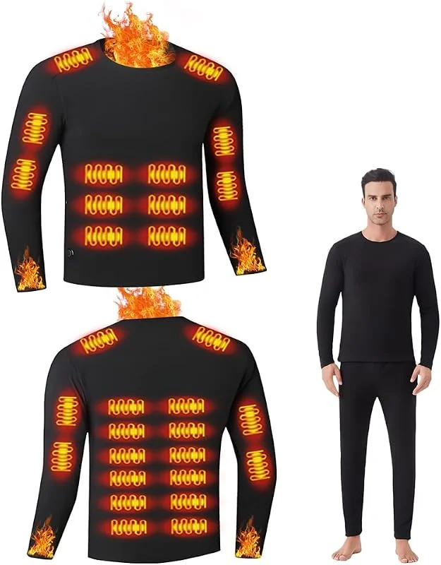 sous-vêtements Thermiques Chauffants Unisexes, sous-vêtements Thermiques Chauffants électriques, Haut à 26 Zones, Pantalon à 16 Zones Chauffage, Connexion USB et DC, adaptés au Camping et à la randonnée — Vetements ski