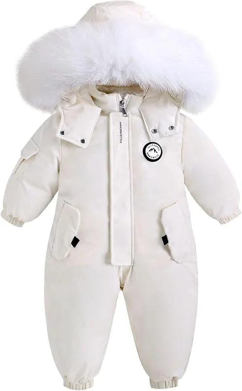 BRONG Enfant Habit de Neige Barboteuse Garçons Combinaison de Ski Hiver Chaud Neige Toison Veste Étanche Amovible Col de Fourrure Coupe-Vent Tenues — Vetements ski
