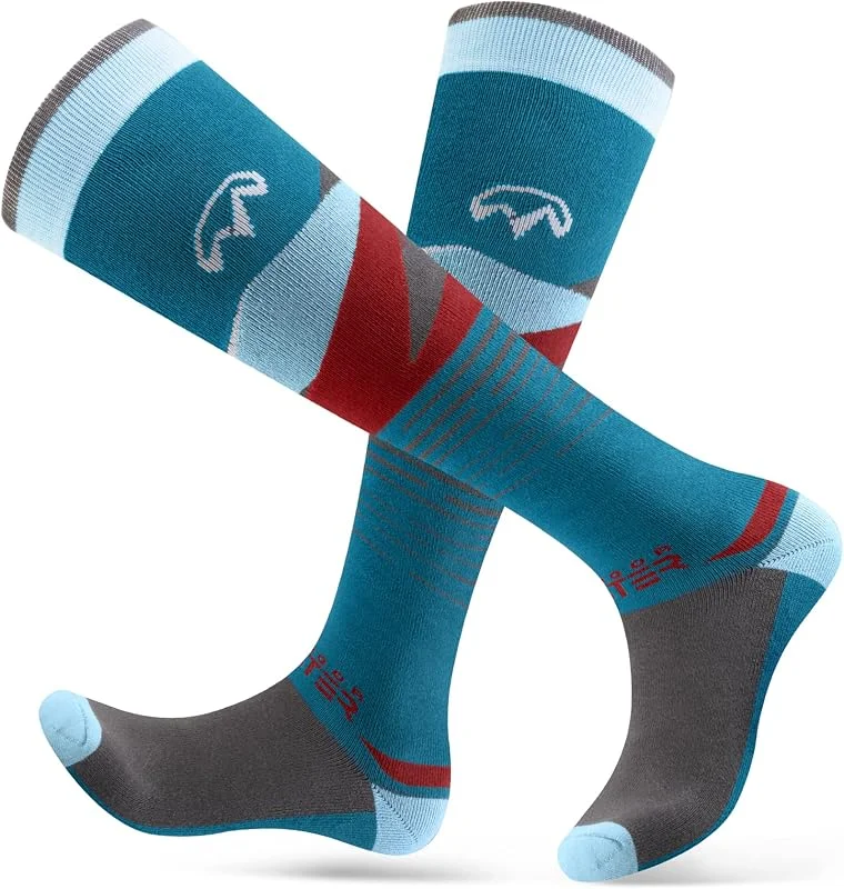OutdoorMaster Chaussettes de ski, lot de 2 paires de chaussettes thermiques de ski et de snowboard pour homme avec design OTC avec manchette antidérapante — Vetements ski