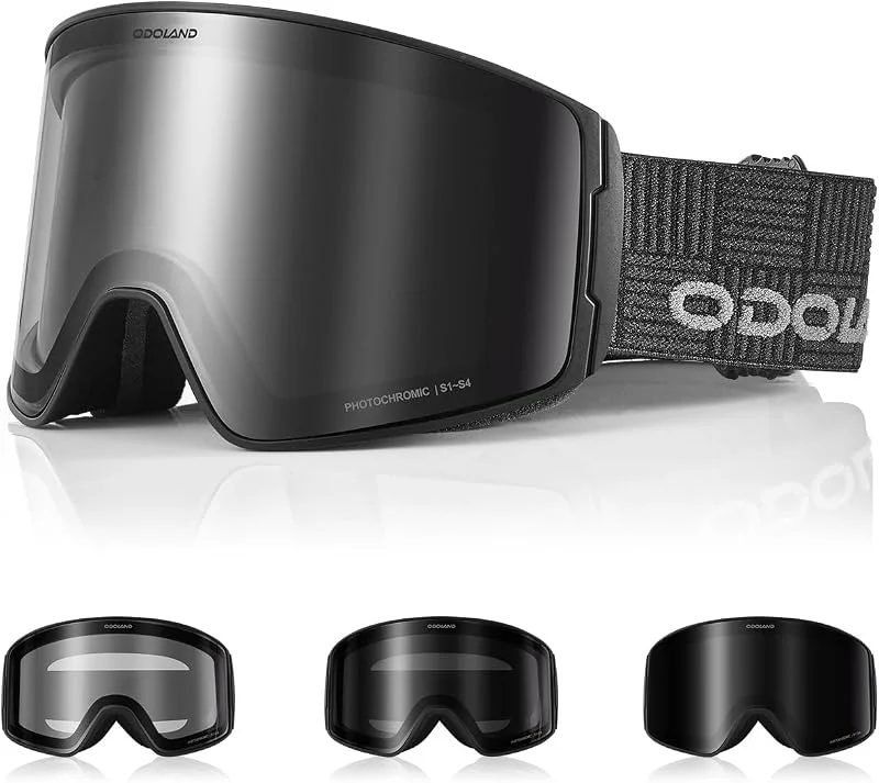 Odoland Lunettes de Ski Photochromique pour les Jours Ensoleillés et Nuageux, Anti-Buée, UV400 Protection, Masque de Ski de Neige et Snowborad pour Homme Femme Adulte Adolescent — Equipement ski