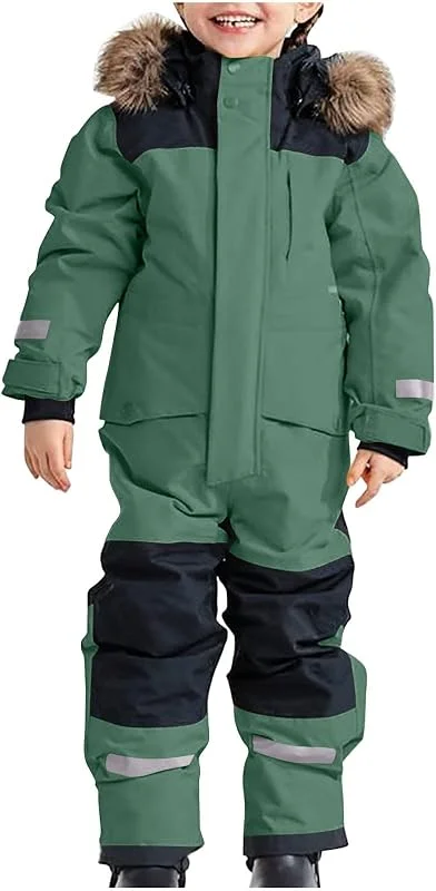 Combinaison de Ski Enfants Garçons Fille Combinaison de Ski ado Ensembles de Neige Doudoune à Capuche Salopettes Zippé Imperméable Vetement Ski Enfant Veste en Duvet Hiver Chaud Tenue Plein Air — Vetements ski