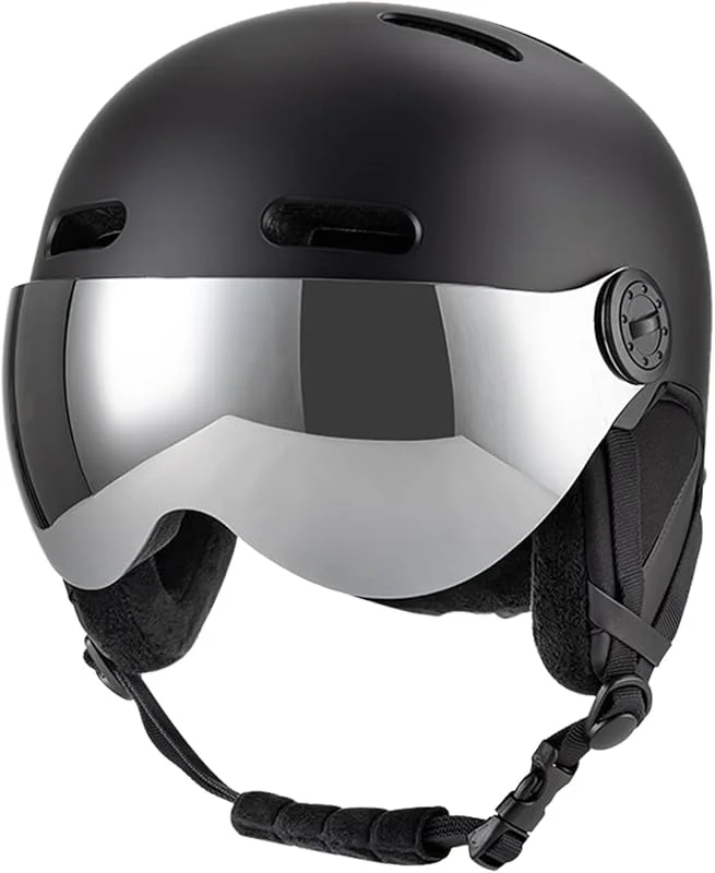 Asixxsix Casque de ski, résistant aux chocs, coupe-vent, léger, avec lunettes, doublure amovible, visière amovible, coussinets d'oreille, 12 aérations, casque de sports d'hiver — Equipement ski