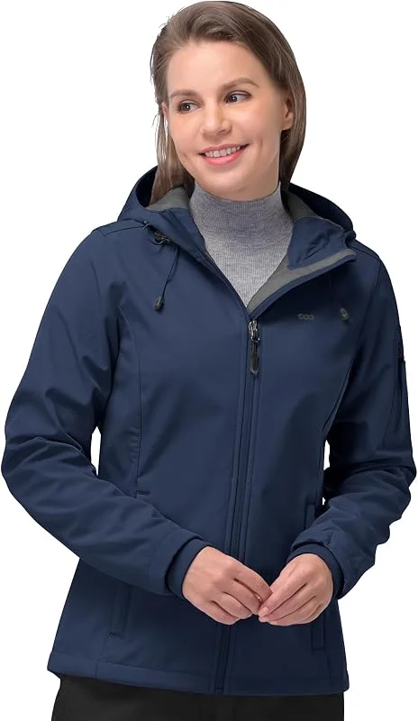 33, 000ft Veste Softshell pour femme, veste chaude doublée de polaire, manteau léger à capuche coupe-vent pour randonnée en plein air — Vetements ski