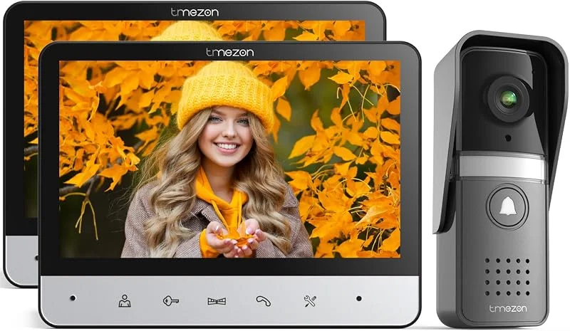 TMEZON Visiophone Connecté 4 Fils Kit avec 2 moniteurs 7", V20 Interphone Vidéo Filaire, Portier Vidéo pour Une Famille, Platine de Rue, Sonnette de Camera — Equipement ski
