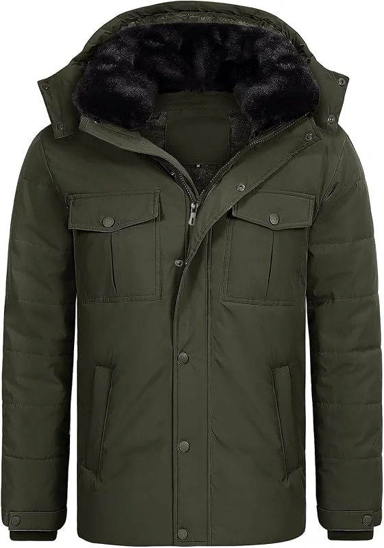 Tuopuda Homme Manteau d'hiver Chaud, Vestes Polaire Décontracté Parka Doublure Coupe Mince Manteaux Amovible Capuche Coupe-Vent Doudoune Zippé Épais Blouson Outercoat — Vetements ski
