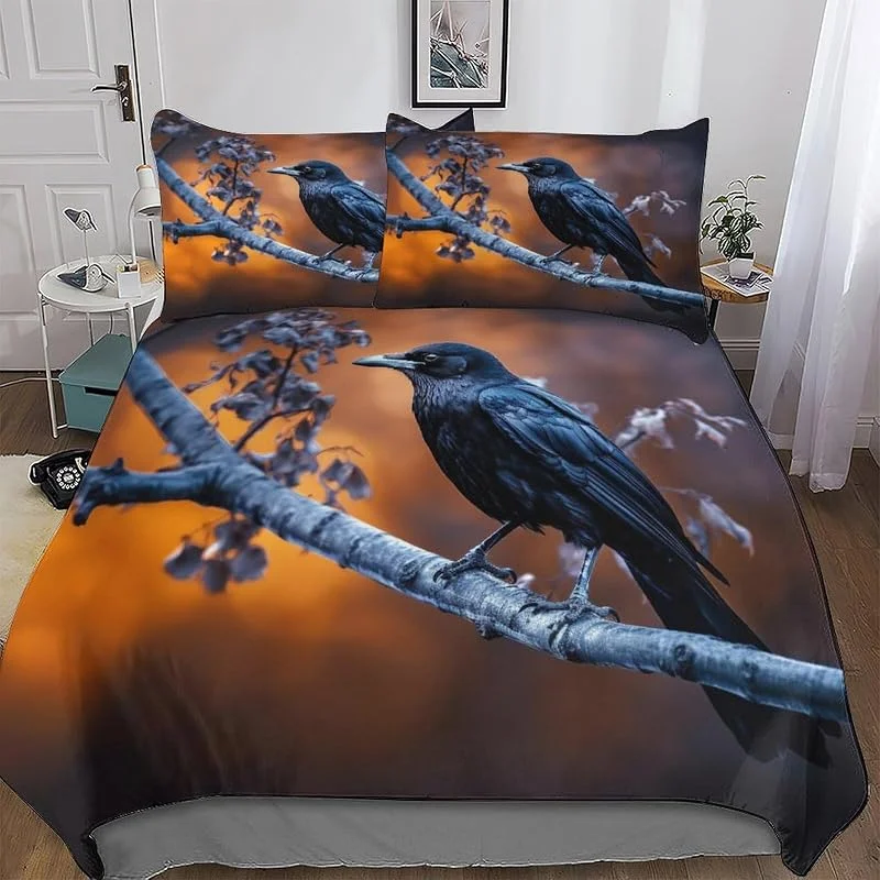 Corbeau Parure De Lit 3 Pièces avec Housse De Couette Et Taie d'oreiller, Microfibre Douce, Impression Numérique 3D Housse Coutte pour Enfants Adultes Double (200x200cm) — Equipement ski