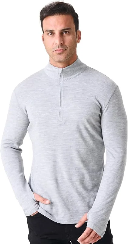 Merino Protect sous-Vêtement 100% Laine Mérinos Pull Douce Pull À Demi-Zip Chaud Randonnée Chasse — Vetements ski