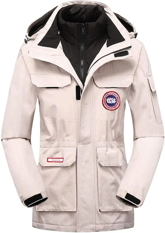 MU Vêtements Pour Hommes 3-In-1 Chaud Veste de Ski Avec Snowboard Imperméable Veste Polaire Amovible Hat Montagne Manteau Coupe-Vent Raincoat, White, S — Vetements ski