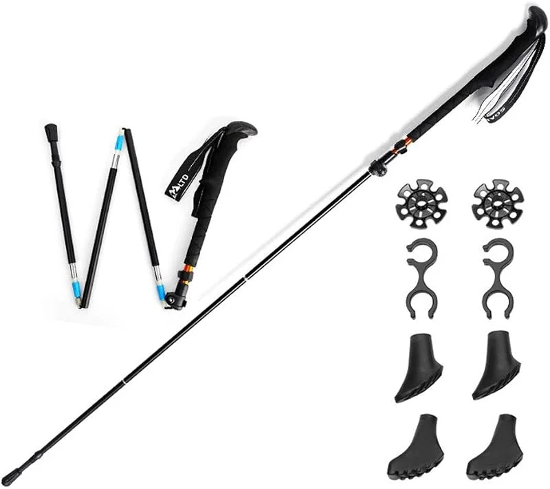 Bâtons De Randonnée Alliage D'aluminium 7075, Pointe De Tige en Acier Au Tungstène, Dispositif De Verrouillage Rotatif, Poignée en EVA, avec Sac Oxford, Black — Equipement ski