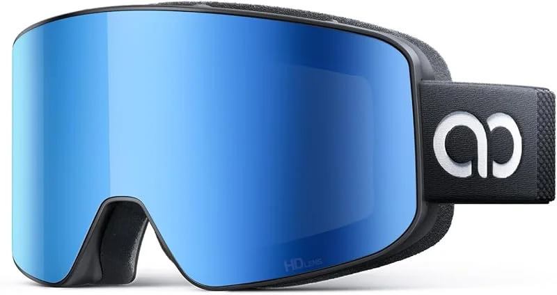 Lamicall Lunettes de Ski Homme, Masque Ski OTG - [Ultra HD & Anti-Buée Breveté] Lunettes Snowboard pour Femme & Homme, UV400 Protection, Sangle Réglable, Ski Goggles Femme pour Sports Hiver — Equipement ski