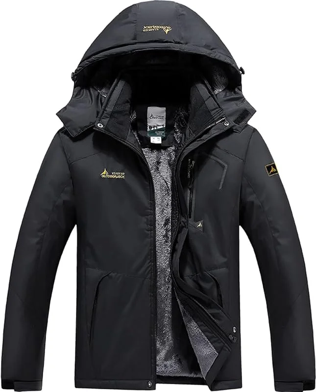 Veste de Ski Imperméable Polaire Veste Montagne Snowboard Hiver Chaud Coupe-vent Manteaux avec Capuche Amovible Extérieur — Vetements ski