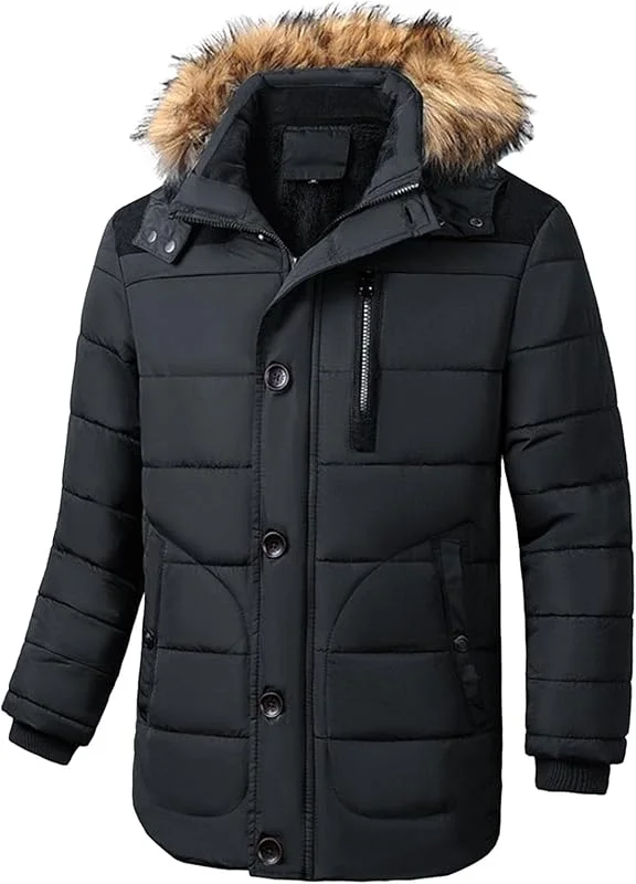 Doudoune d'hiver épaisse pour homme, veste matelassée chaude avec capuche en fausse fourrure pour voyage, ski — Vetements ski