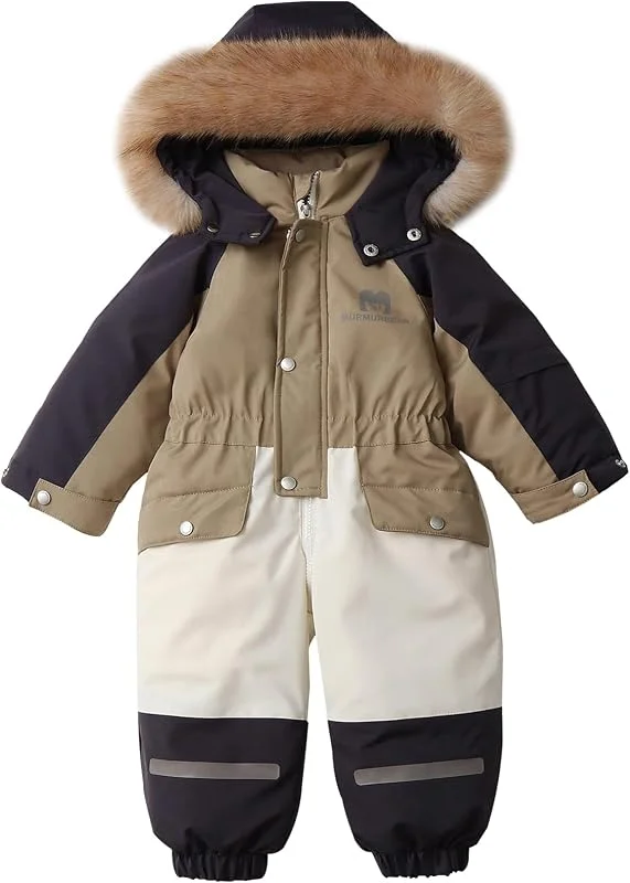 Combinaison de Neige Enfant Fille à Capuche Barboteuse Garçon Doublée de Polaire Combinaison de Ski Bébé Chaude — Vetements ski