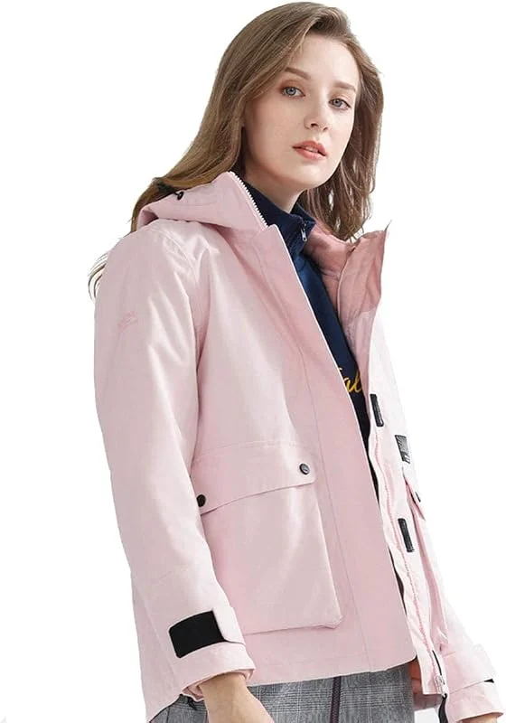 MU Veste de Ski Imperméable Pour Femmes 3-En-1 Windbreaker Hiver Chaud Portatif Antistatique Manteau Confortable Vêtement Intérieur Vêtements Pour La Pluie Neige de Randonnée En Plein Air, Pink, S — Vetements ski