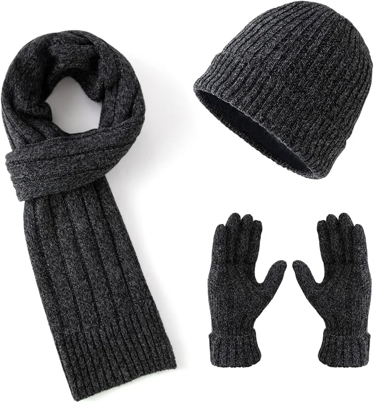 Lallier Winter 3pcs hommes laine chapeau écharpe écran tactile gants ensemble, bonnet chaud tête de mort écharpe thermique gant ensemble pour hommes — Vetements ski