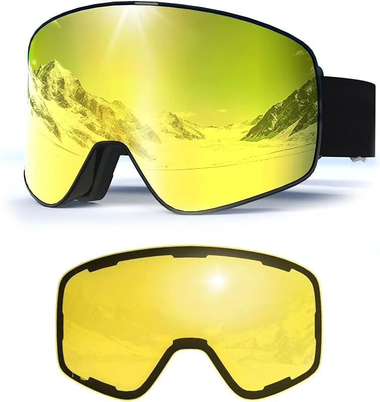 Lunettes de ski, Masque de Ski, YH212 OTG Magnétique Masque Lunettes de Ski pour Hommes Femmes Jeunes, Anti-UV, Anti-Buée Sangle réglable — Equipement ski