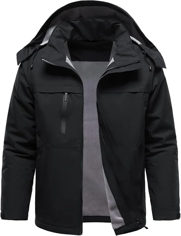 HOOD CREW Vestes d'hiver pour homme avec doublure en polaire chaude et coupe-vent et imperméable avec capuche — Vetements ski
