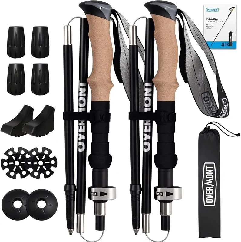 Overmont Bâtons de Randonnée Pliable Antidérapant Ultraléger Bâtons de Marche Réglable, Idéal pour Randonnées Camping Ski Trekking, 2 PCS — Equipement ski