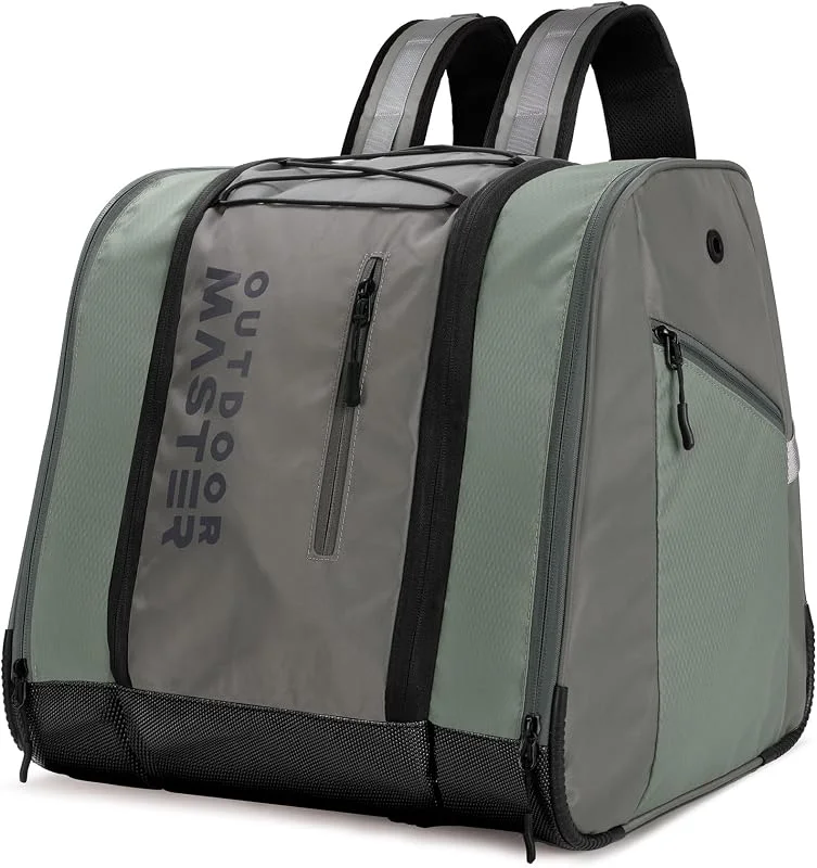 OutdoorMaster Sac à chaussures de ski, sac à dos de bottes de snowboard de voyage en avion avec fond imperméable pour casque de ski, lunettes et gants - Gris foncé — Equipement ski