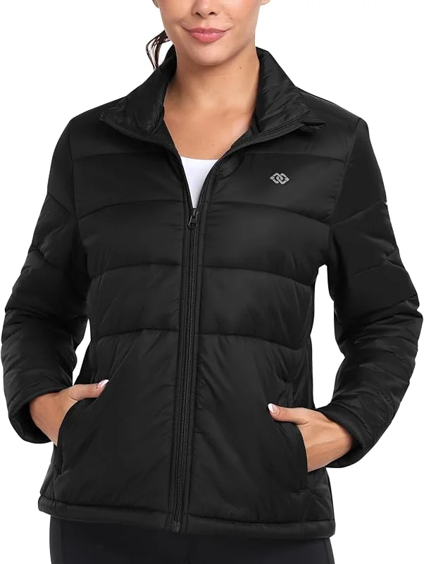 MoFiz Doudoune à capuche légère et matelassée pour femme - Veste d'hiver rembourrée chaude avec fermeture éclair - Veste de course à pied avec poches — Vetements ski