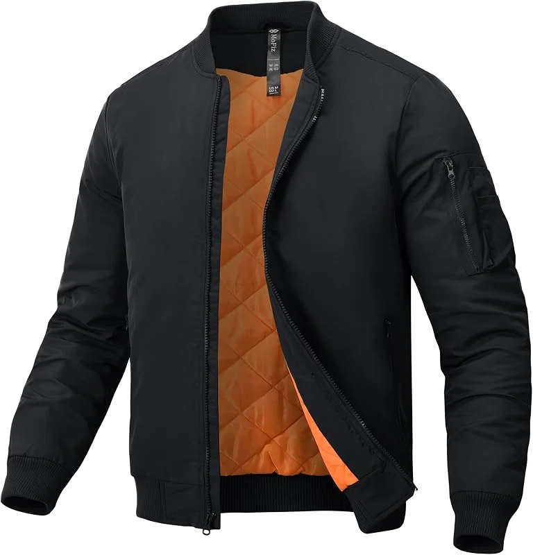 MoFiz Bomber Homme Blouson Aviateur Militaire Doublure Chaude Veste d'hiver Col Montant Manteau Décontracté avec Poches Zippées — Vetements ski