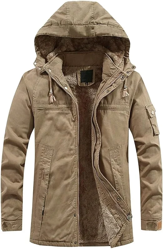 Generisch Veste d'hiver pour homme - Veste polaire chaude avec capuche - Col montant - Manteau d'hiver - Coupe-vent - Imperméable - Épais - Veste fonctionnelle pour la randonnée, le camping — Vetements ski