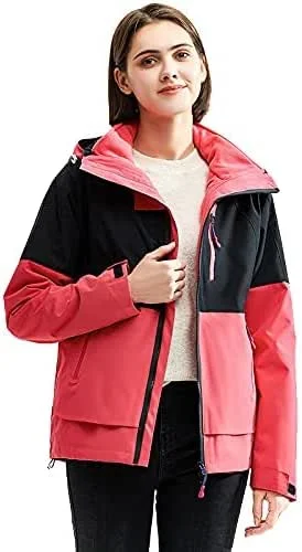 MU Femmes 3-In-1 Capuchon de Ski Veste Polaire Doublure Amovible Coupe-Vent Imperméable Colorimétrie Vestes D'Hiver Neige Froid Manteau Météo Veste Casual, B, L — Vetements ski