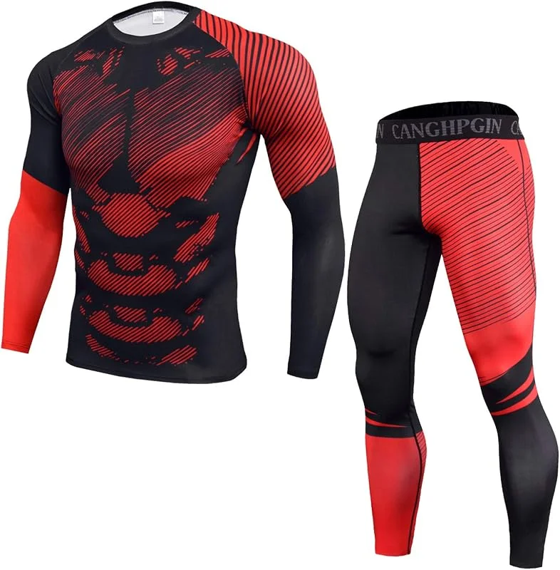 Homme Ensemble de sous-vêtements Base Layer Haut Maillot de Corps Pantalon Hiver Ski Cyclisme Underwear (3XL, 10rouge) — Vetements ski
