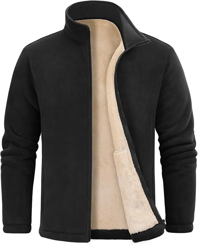 Veste Polaire Chaud Hiver Pour Hommes Epaissie Sweat Randonnée Ski Travail Jacket Fermeture à Glissière Full Zip Collier Poignets élastiques Poches Zippées Blousons — Vetements ski