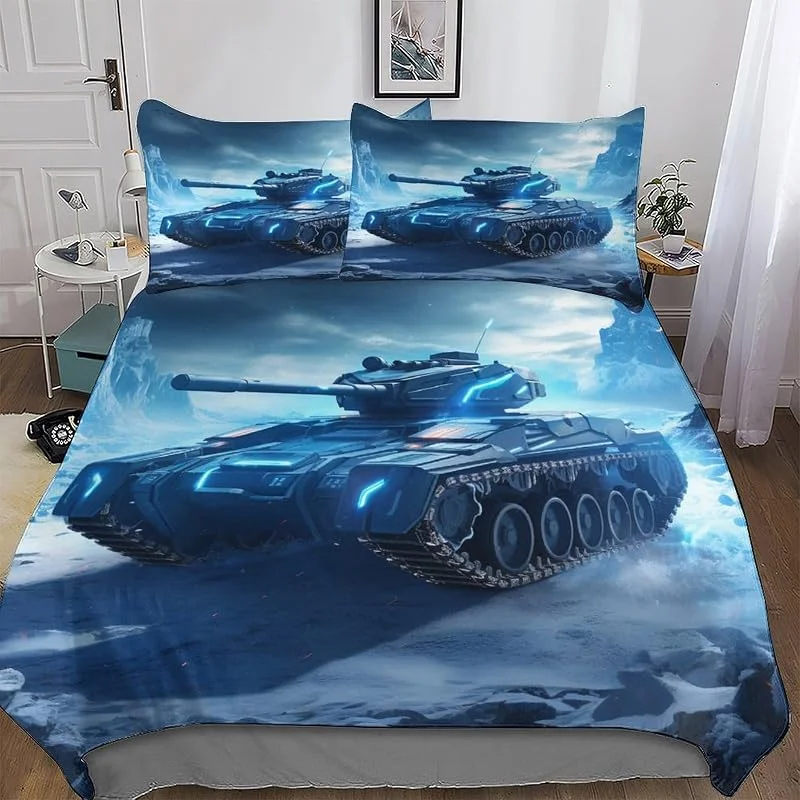 Char d'assaut Parure De Lit 3 Pièces Housse De Couette avec Taies D'oreillers pour Enfants Adultes Microfibre Douce Housse Couette Double (200x200cm) — Equipement ski