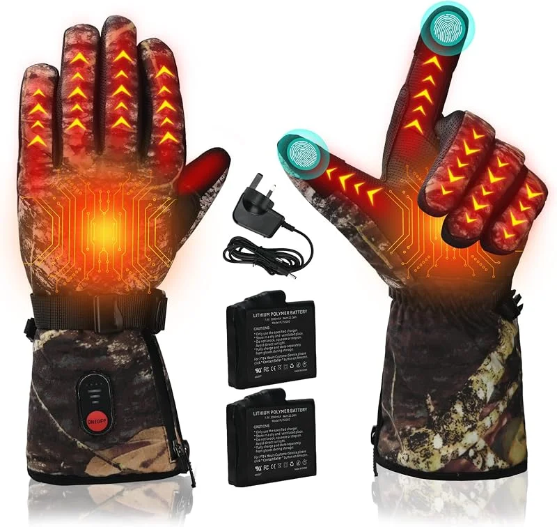 Lychee Gants chauffants pour homme et femme, gants de ski chauffants rechargeables, écran tactile, chauffage instantané, chauffe-mains, étanche, avec batterie 7, 4 V, 3000 mAh x 2 pour moto ski — Vetements ski