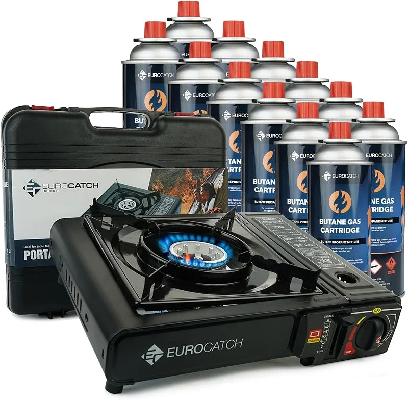 Cuisinière à gaz - Incl 12 cartouches de gaz - Poêle à gaz - Réchaud de camping - Broche à gaz - Cuisinière - cooker - Valise de transport — Cuisine & Maison